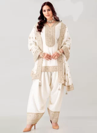 White Silk Punjabi Suit 
