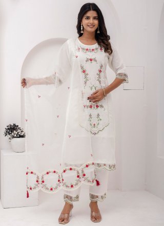 White Silk Salwar Suit with Embroidered Work