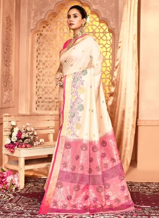 White Silk Trendy Saree
