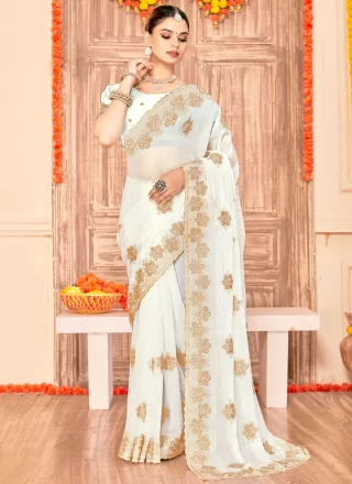 White Silk Trendy Saree