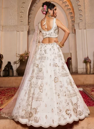 White Tissue A - Line Lehenga Choli with Beads, Embroidered, Sequins, Stone and Zari Work