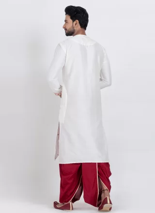 White Viscose Dhoti Kurta In Plain for Men
