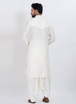 White Viscose Kurta Pyjama In Plain