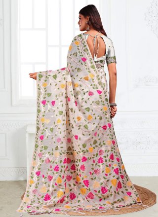 White Woven Work Cotton Classic Saree