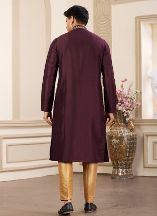 Wine Art Banarasi Silk Kurta Pyjama with Hand and Plain Work