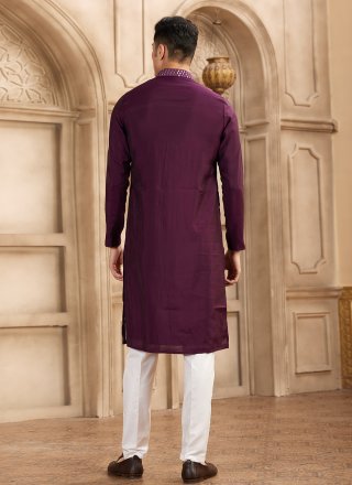Wine Art Banarasi Silk Mirror and Plain Work Kurta Pyjama