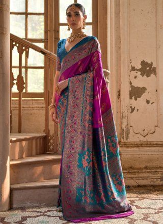 Wine Banarasi Silk Contemporary Sari