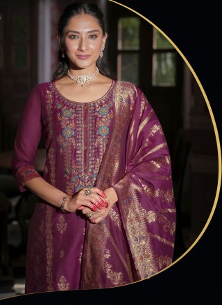 Wine Banarasi Silk Salwar Suit