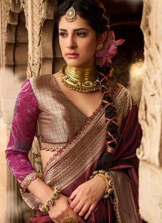 Wine Banarasi Silk Traditional Saree