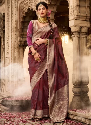 Wine Banarasi Silk Traditional Saree