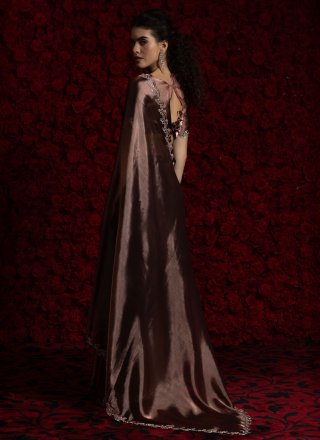 Wine Chiffon Hand and Zircon Work Classic Saree