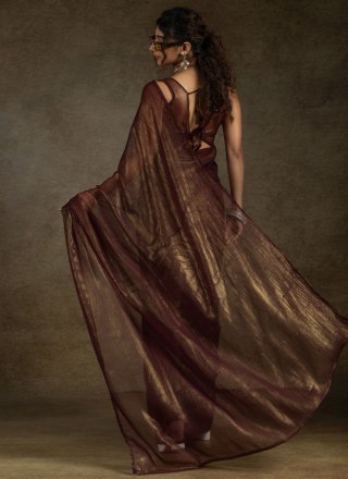 Wine Chiffon Satin Designer Sari In Plain