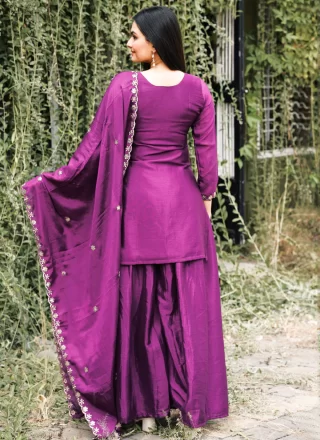 Wine Chinon Embroidered and Sequins Work Salwar Suit