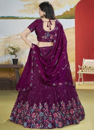 Wine Chinon Floral Patch, Sequins and Thread Work Lehenga Choli