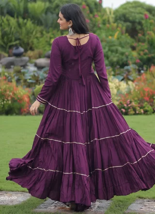 Wine Embroidered and Gamthi Work Rayon Designer Gown