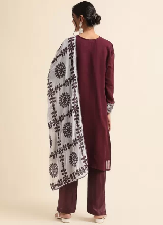 Wine Faux Georgette Pant Style Suit