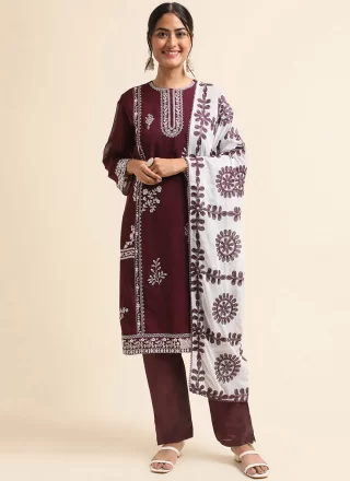 Wine Faux Georgette Pant Style Suit