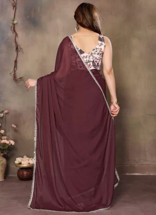 Wine Georgette Contemporary Saree