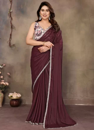 Wine Georgette Contemporary Saree