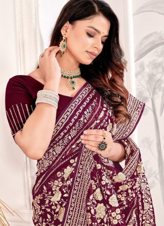 Wine Georgette Designer Saree