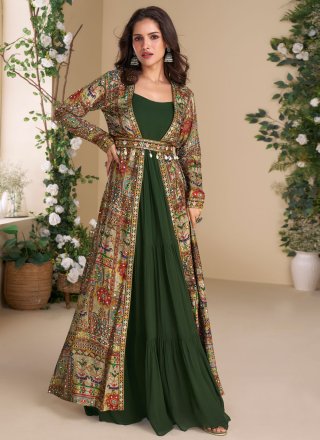 Wine Georgette Embroidered, Print, Sequins and Stone Work  Designer Gown