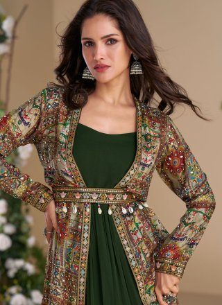 Wine Georgette Embroidered, Print, Sequins and Stone Work  Designer Gown