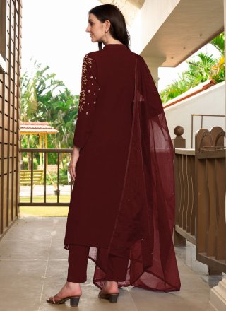 Wine Georgette Embroidered Work Readymade Salwar Suit
