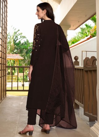 Wine Georgette Pant Style Suit with Embroidered Work