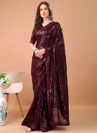 Wine Georgette Trendy Saree