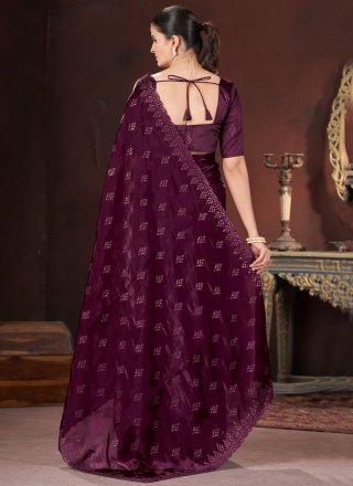 Wine JIMMY CHU Traditional Saree with Cut, Embroidered and Zari Work