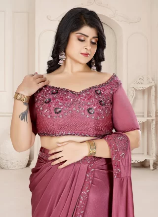 Wine Lycra Contemporary Saree with Embroidered Work