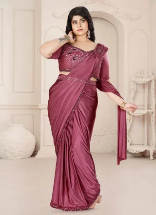 Wine Lycra Contemporary Saree with Embroidered Work