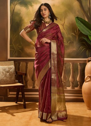 Wine Organza Classic Saree