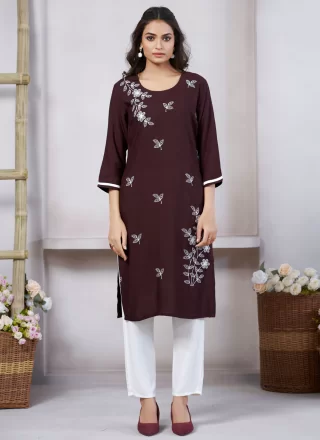 Wine Rayon Designer Kurti