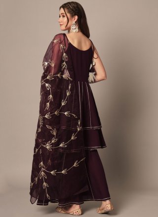 Wine Rayon Fancy Work Palazzo Salwar Suit