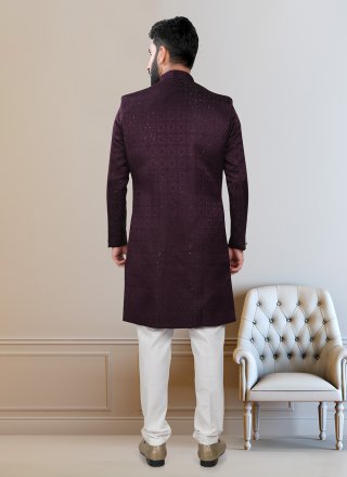 Wine Rayon Indo Western with Embroidered and Sequins Work