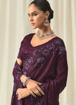 Wine Satin Traditional Saree