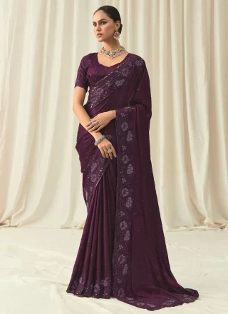 Wine Satin Traditional Saree