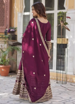 Wine Shimmer Embroidered, Sequins and Zari Work Gown