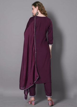 Wine Silk Blend Trendy Suit with Embroidered Work for Casual