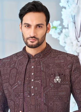 Wine Silk Embroidered Work Indo Western for Ceremonial