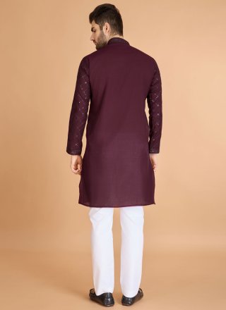 Wine Silk Kurta Mens Wear