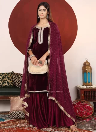 Wine Silk Palazzo Salwar Suit
