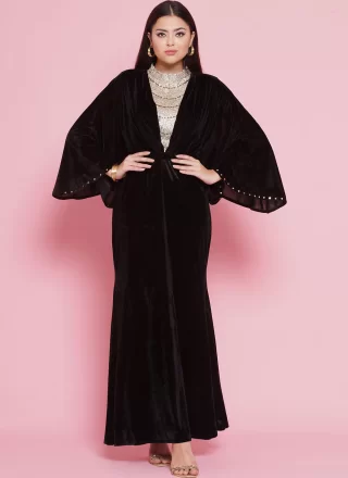 Wine Velvet Embroidered Work Gown for Festival
