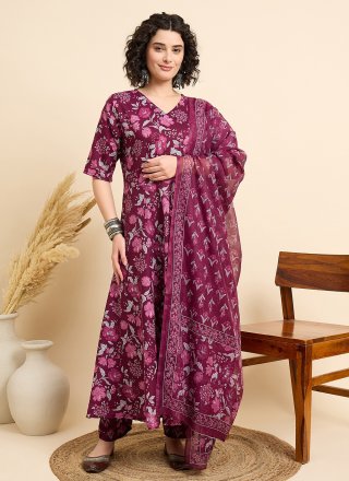 Wine Viscose Salwar Suit with Print Work