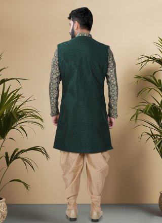 Winsome Green Silk Indo Western with Jacquard Work