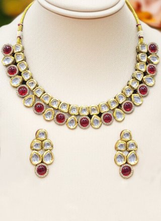 Winsome Maroon Stone Work Necklace Set