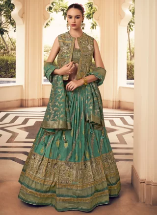 Winsome Teal Silk Readymade Lehenga Choli