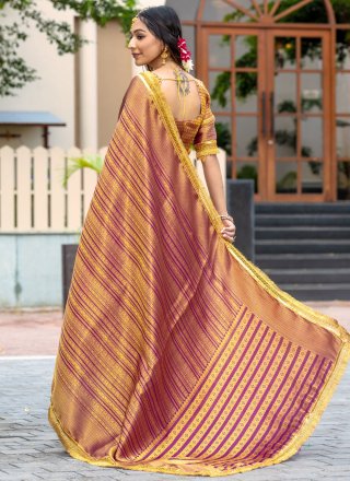 Woven and Zari Work Brocade Designer Sari In Purple Color