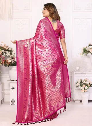 Woven Work Banarasi Silk Contemporary Sari In Magenta Color